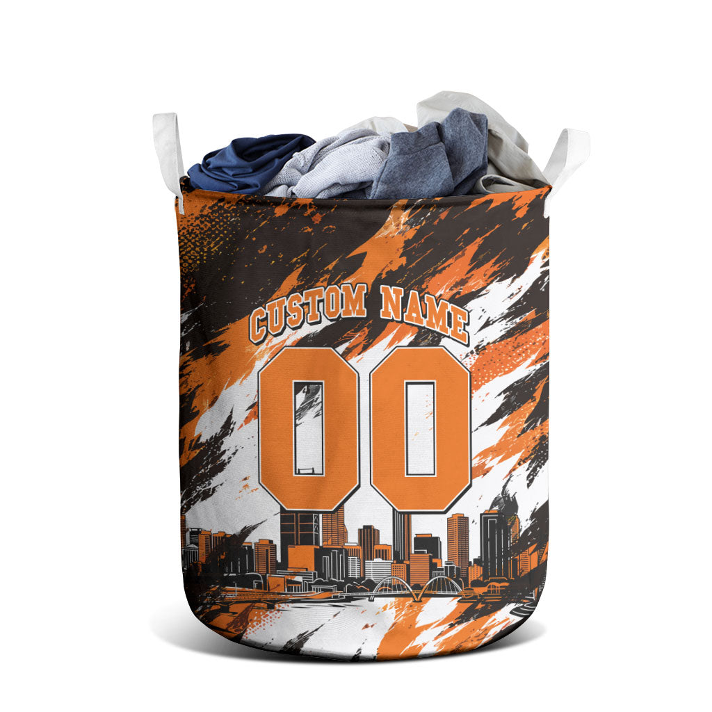 Personalised Perth Scorchers Cricket Fan Pride Laundry Basket Dynamic Flaming Dragon Art With Perth City Skyline