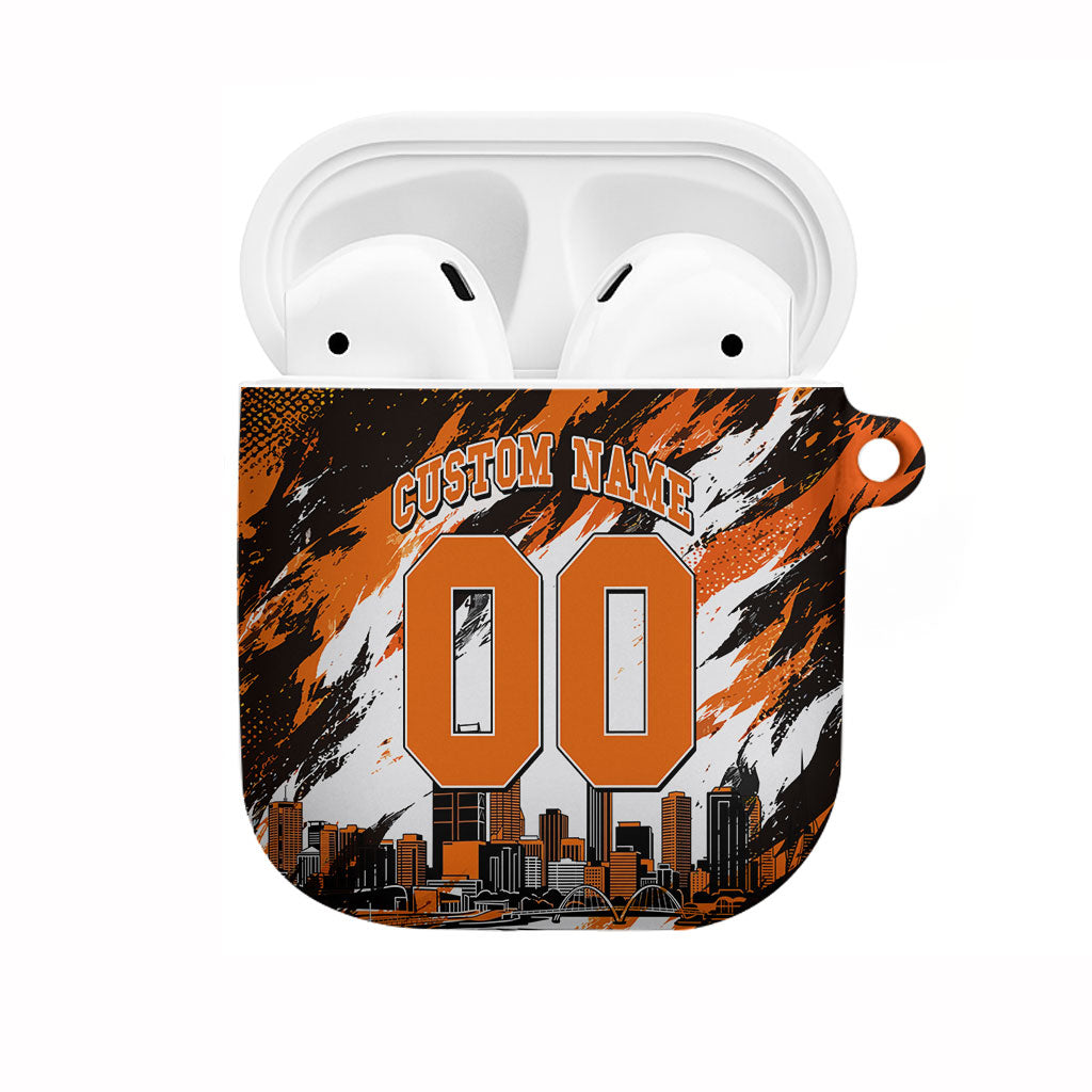 Personalised Perth Scorchers Cricket Fan Pride AirPods Case Dynamic Flaming Dragon Art With Perth City Skyline