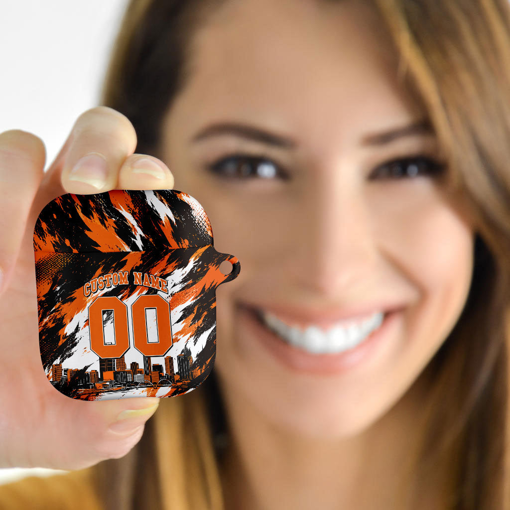Personalised Perth Scorchers Cricket Fan Pride AirPods Case Dynamic Flaming Dragon Art With Perth City Skyline