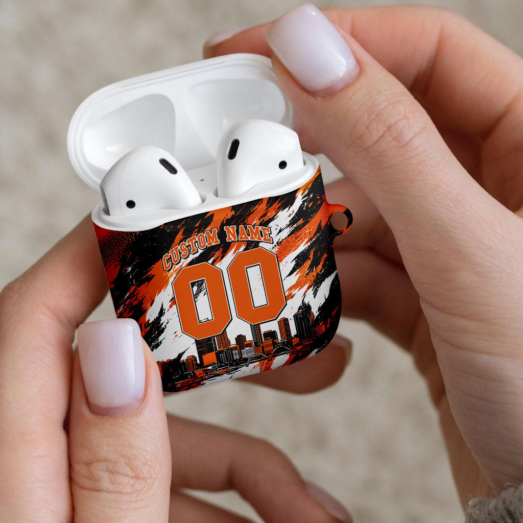 Personalised Perth Scorchers Cricket Fan Pride AirPods Case Dynamic Flaming Dragon Art With Perth City Skyline