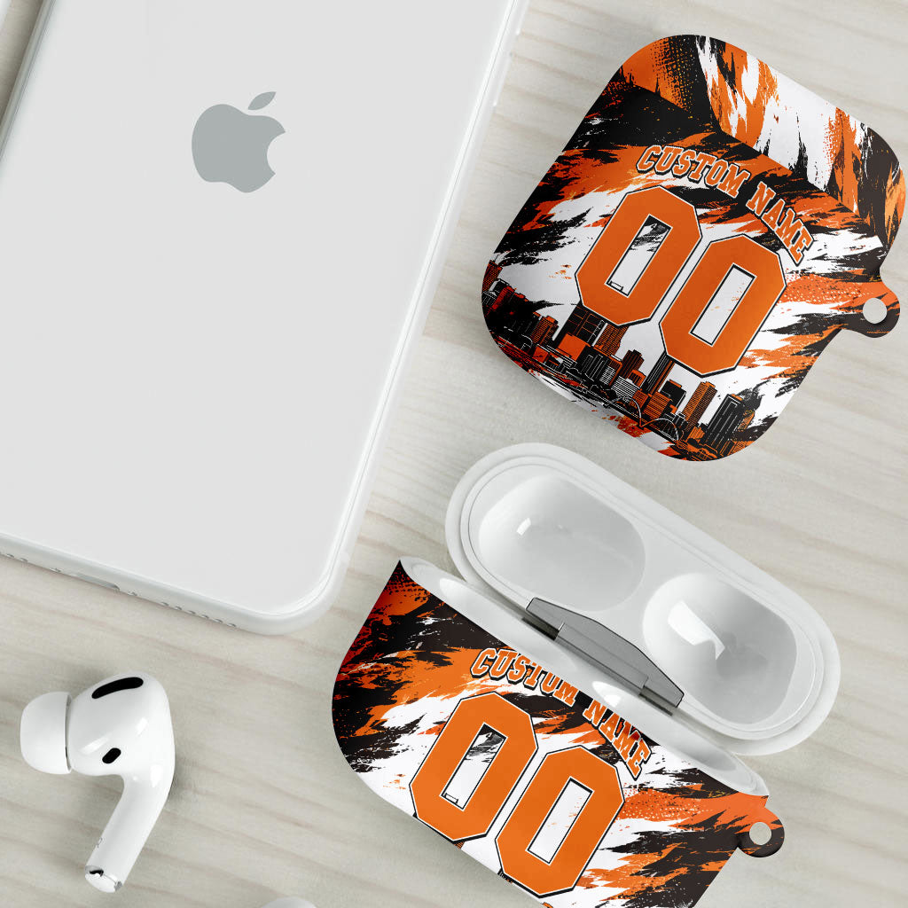 Personalised Perth Scorchers Cricket Fan Pride AirPods Case Dynamic Flaming Dragon Art With Perth City Skyline