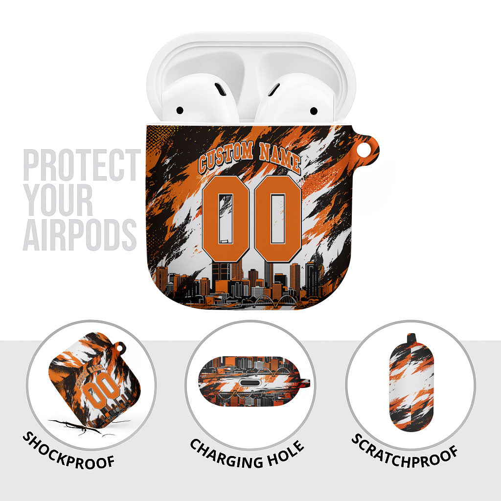Personalised Perth Scorchers Cricket Fan Pride AirPods Case Dynamic Flaming Dragon Art With Perth City Skyline