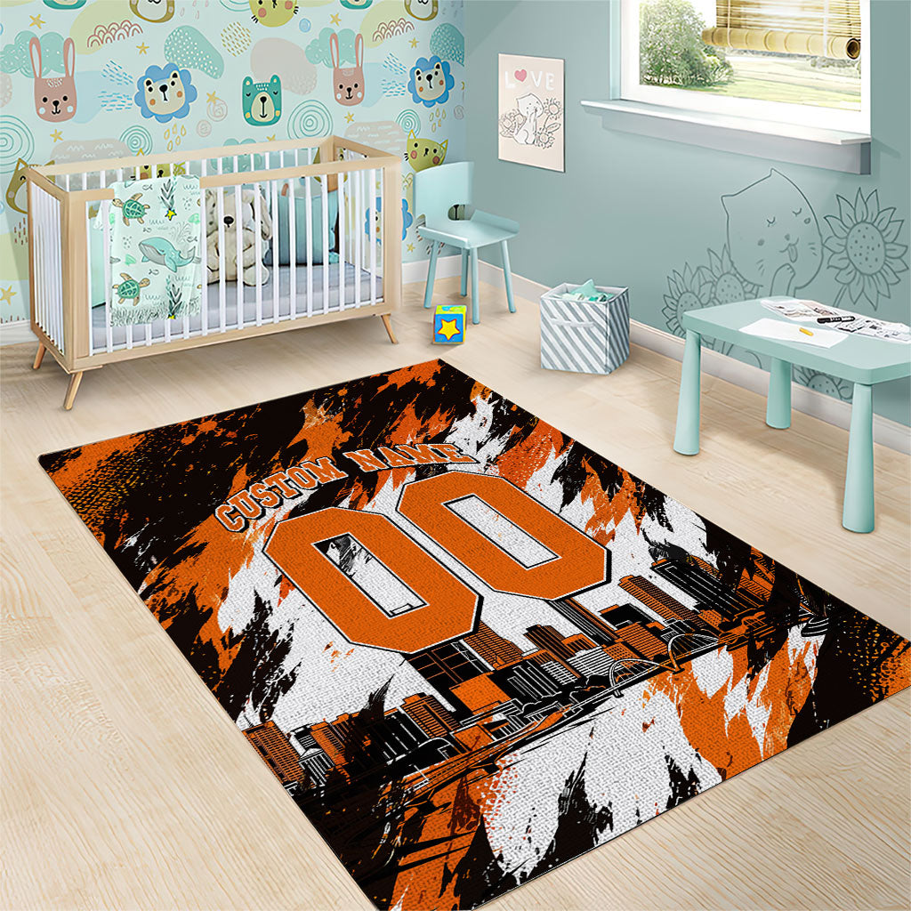 Personalised Perth Scorchers Cricket Fan Pride Area Rug Dynamic Flaming Dragon Art With Perth City Skyline