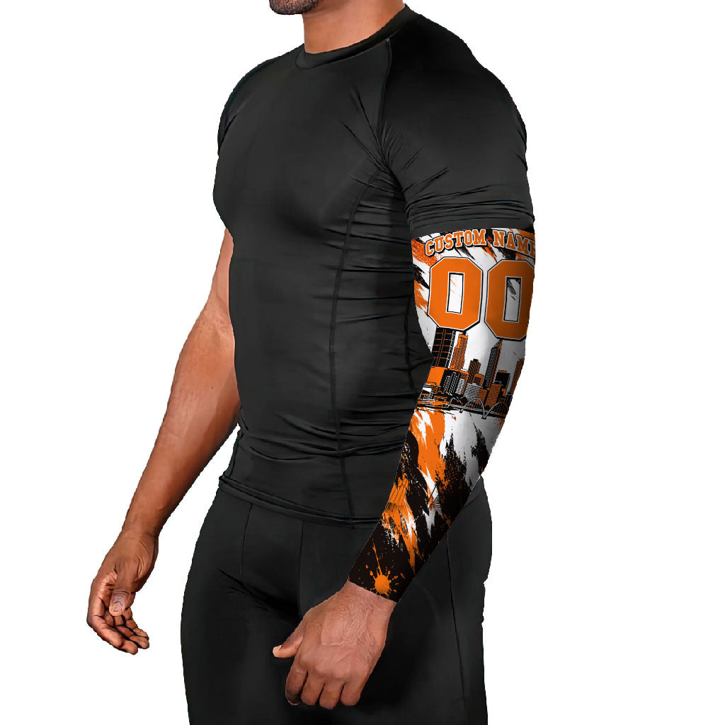 Personalised Perth Scorchers Cricket Fan Pride Arm Sleeves Dynamic Flaming Dragon Art With Perth City Skyline