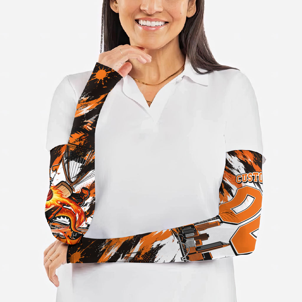 Personalised Perth Scorchers Cricket Fan Pride Arm Sleeves Dynamic Flaming Dragon Art With Perth City Skyline