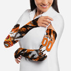 Personalised Perth Scorchers Cricket Fan Pride Arm Sleeves Dynamic Flaming Dragon Art With Perth City Skyline