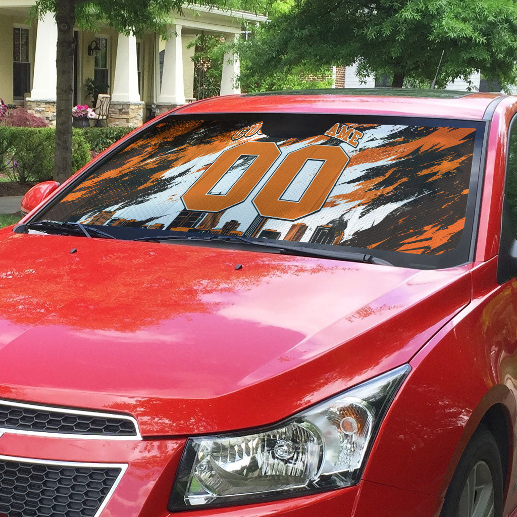 Personalised Perth Scorchers Cricket Fan Pride Auto Sun Shade Dynamic Flaming Dragon Art With Perth City Skyline