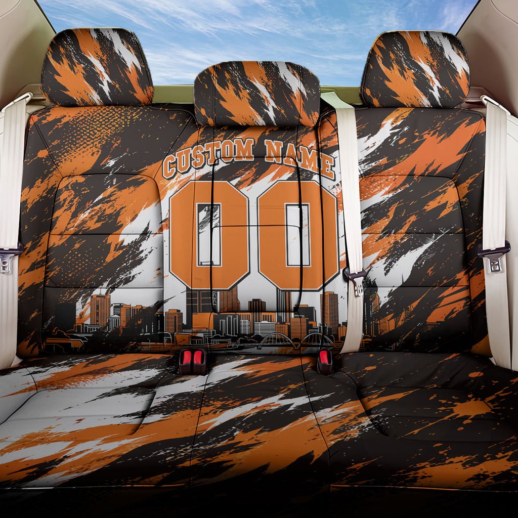 Personalised Perth Scorchers Cricket Fan Pride Back Car Seat Cover Dynamic Flaming Dragon Art With Perth City Skyline