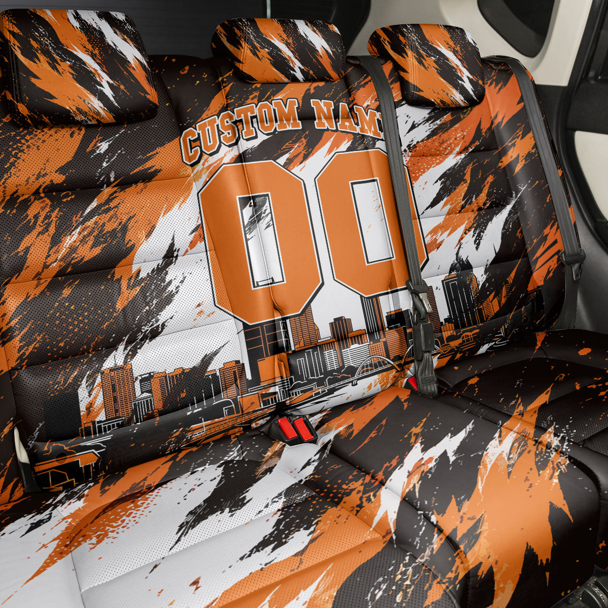 Personalised Perth Scorchers Cricket Fan Pride Back Car Seat Cover Dynamic Flaming Dragon Art With Perth City Skyline