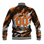 Personalised Perth Scorchers Cricket Fan Pride Baseball Jacket Dynamic Flaming Dragon Art With Perth City Skyline