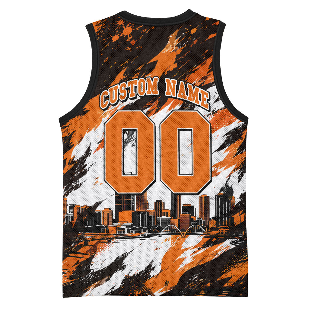 Personalised Perth Scorchers Cricket Fan Pride Basketball Jersey Dynamic Flaming Dragon Art With Perth City Skyline