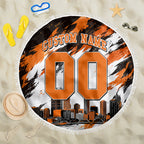 Personalised Perth Scorchers Cricket Fan Pride Beach Blanket Dynamic Flaming Dragon Art With Perth City Skyline