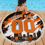 Personalised Perth Scorchers Cricket Fan Pride Beach Blanket Dynamic Flaming Dragon Art With Perth City Skyline