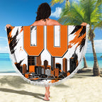 Personalised Perth Scorchers Cricket Fan Pride Beach Blanket Dynamic Flaming Dragon Art With Perth City Skyline
