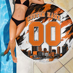 Personalised Perth Scorchers Cricket Fan Pride Beach Blanket Dynamic Flaming Dragon Art With Perth City Skyline