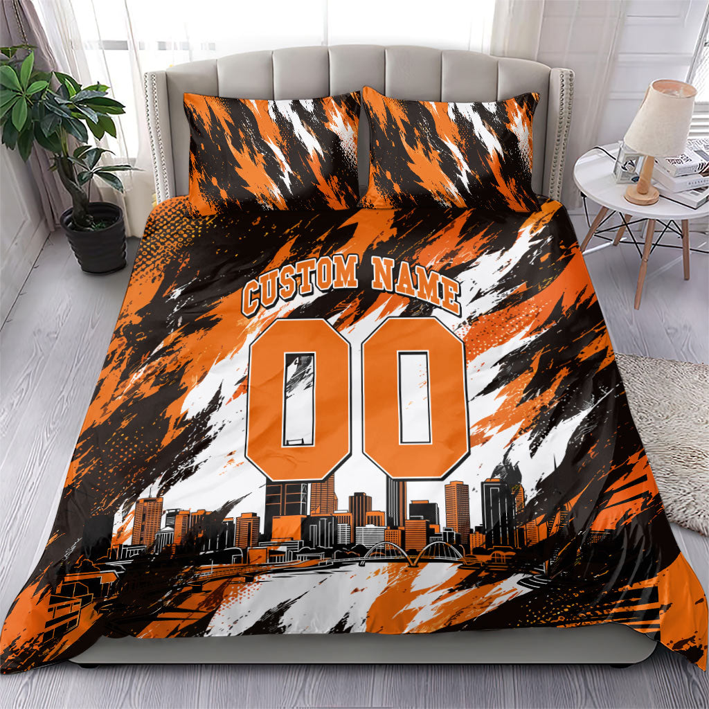 Personalised Perth Scorchers Cricket Fan Pride Bedding Set Dynamic Flaming Dragon Art With Perth City Skyline