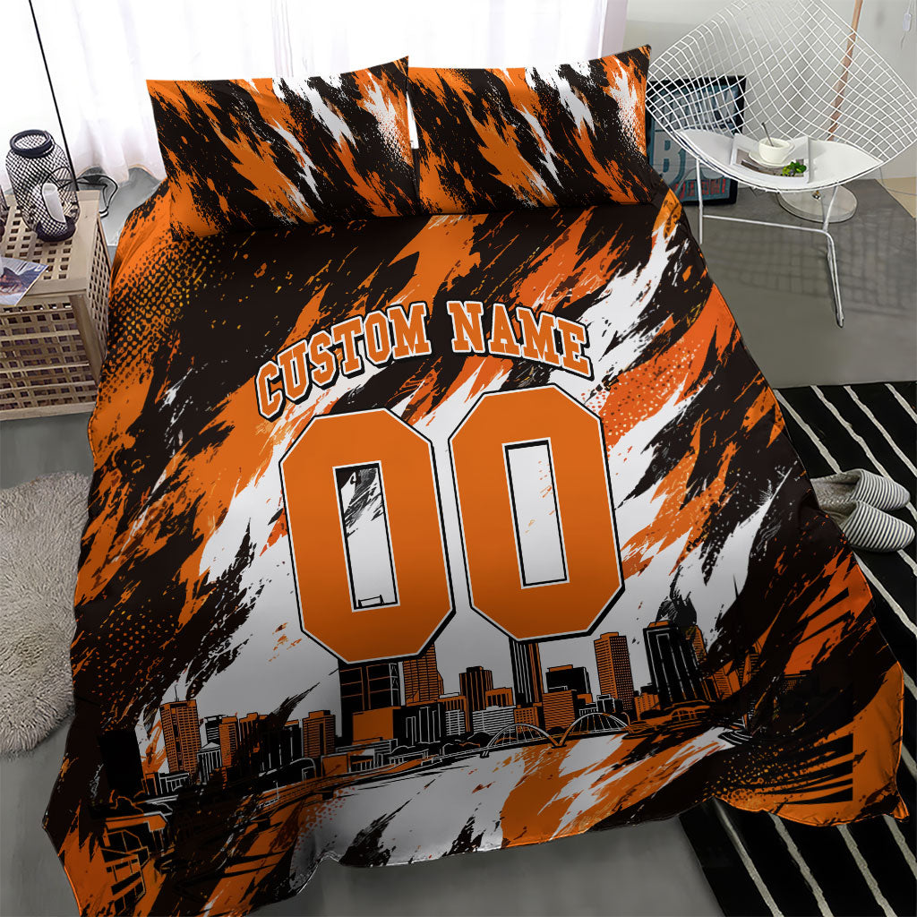 Personalised Perth Scorchers Cricket Fan Pride Bedding Set Dynamic Flaming Dragon Art With Perth City Skyline