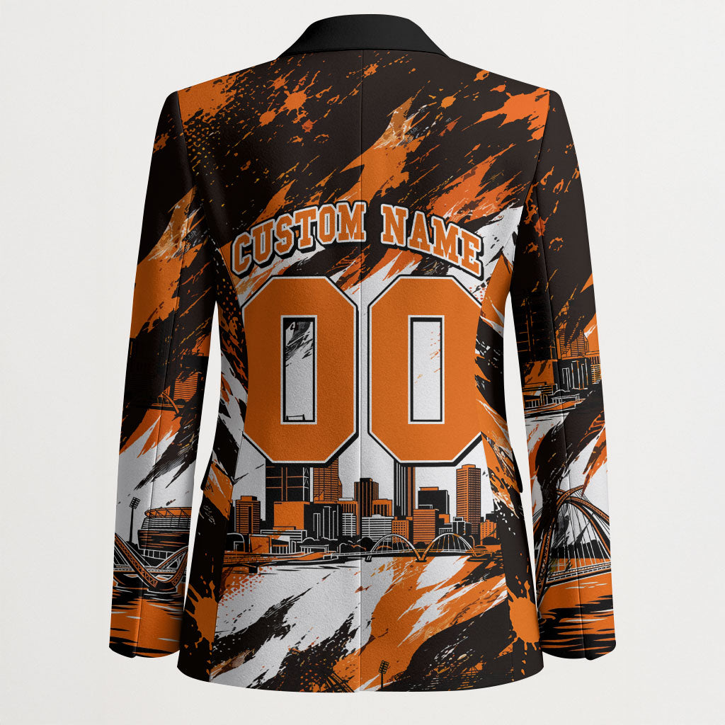 Personalised Perth Scorchers Cricket Fan Pride Blazer Dynamic Flaming Dragon Art With Perth City Skyline