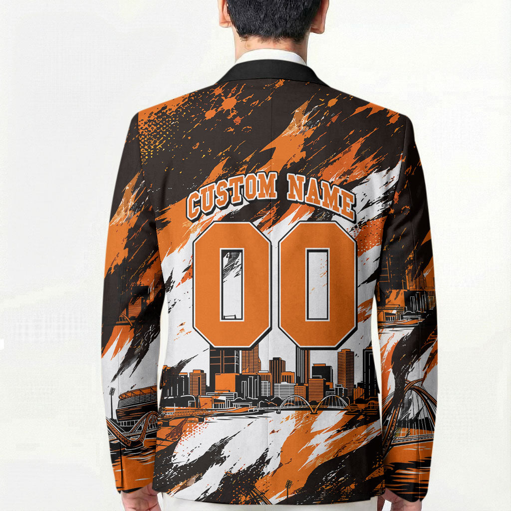Personalised Perth Scorchers Cricket Fan Pride Blazer Dynamic Flaming Dragon Art With Perth City Skyline