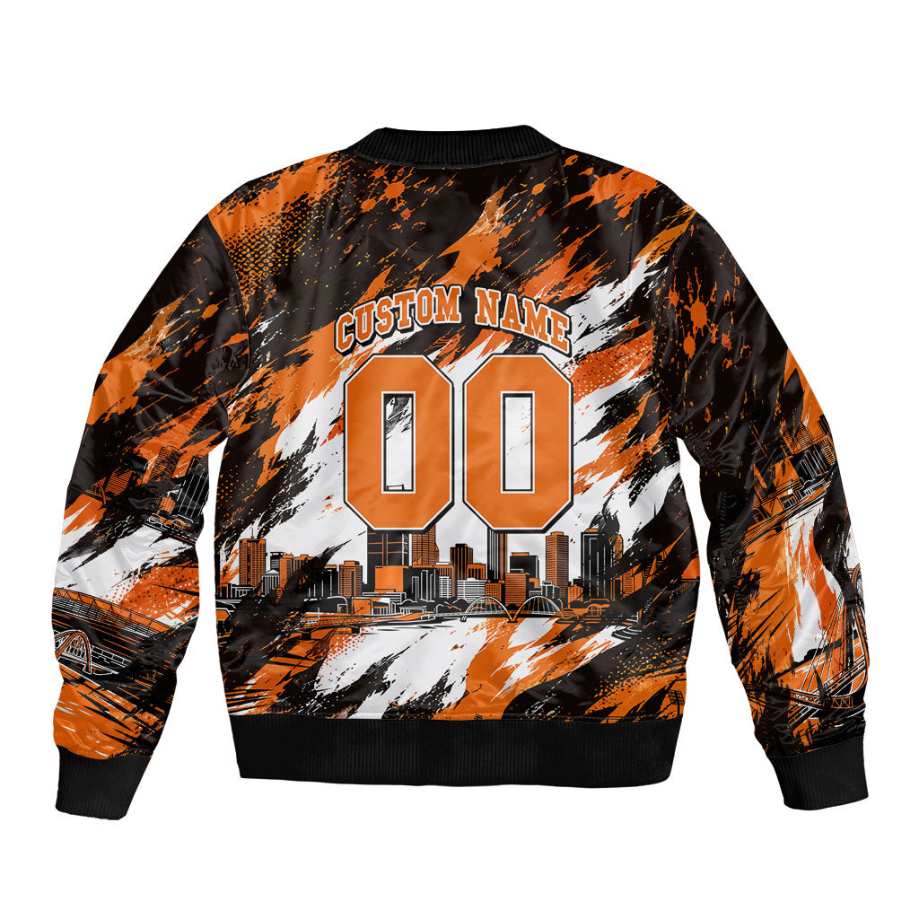 Personalised Perth Scorchers Cricket Fan Pride Bomber Jacket Dynamic Flaming Dragon Art With Perth City Skyline