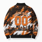 Personalised Perth Scorchers Cricket Fan Pride Bomber Puffer Jacket Dynamic Flaming Dragon Art With Perth City Skyline