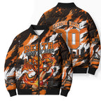 Personalised Perth Scorchers Cricket Fan Pride Bomber Puffer Jacket Dynamic Flaming Dragon Art With Perth City Skyline