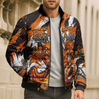 Personalised Perth Scorchers Cricket Fan Pride Bomber Puffer Jacket Dynamic Flaming Dragon Art With Perth City Skyline
