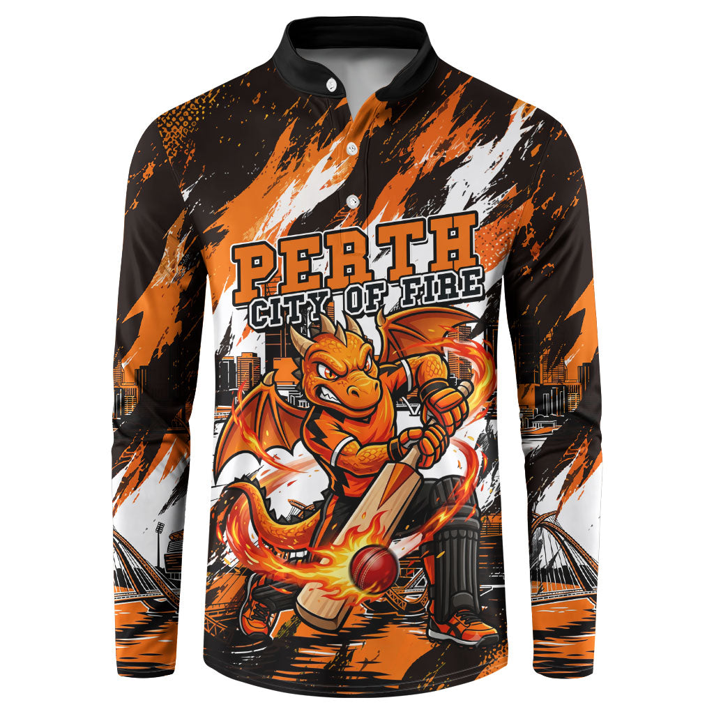 Personalised Perth Scorchers Cricket Fan Pride Button Sweatshirt Dynamic Flaming Dragon Art With Perth City Skyline