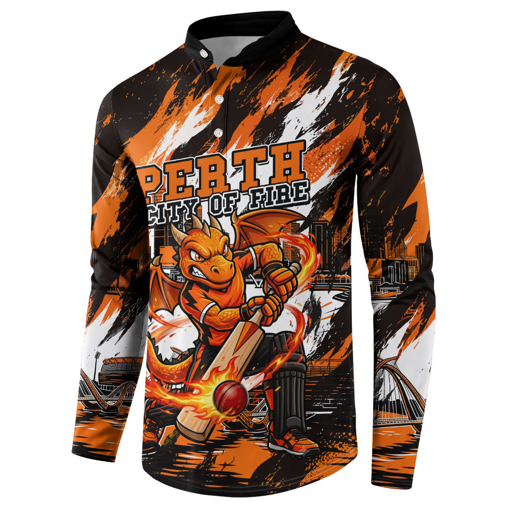 Personalised Perth Scorchers Cricket Fan Pride Button Sweatshirt Dynamic Flaming Dragon Art With Perth City Skyline