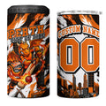 Personalised Perth Scorchers Cricket Fan Pride 4 in 1 Can Cooler Tumbler Dynamic Flaming Dragon Art With Perth City Skyline