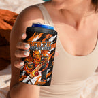 Personalised Perth Scorchers Cricket Fan Pride 4 in 1 Can Cooler Tumbler Dynamic Flaming Dragon Art With Perth City Skyline