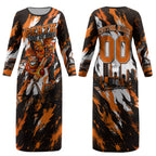 Personalised Perth Scorchers Cricket Fan Pride Couples Matching Long Sleeve Bodycon Dress and Long Sleeve Button Shirt Dynamic Flaming Dragon Art With Perth City Skyline