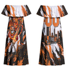 Personalised Perth Scorchers Cricket Fan Pride Couples Matching Off Shoulder Maxi Dress and Hawaiian Shirt Dynamic Flaming Dragon Art With Perth City Skyline