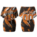Personalised Perth Scorchers Cricket Fan Pride Couples Matching Off Shoulder Short Dress and Hawaiian Shirt Dynamic Flaming Dragon Art With Perth City Skyline
