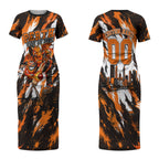 Personalised Perth Scorchers Cricket Fan Pride Couples Matching Short Sleeve Bodycon Dress and Long Sleeve Button Shirt Dynamic Flaming Dragon Art With Perth City Skyline