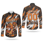 Personalised Perth Scorchers Cricket Fan Pride Couples Matching Summer Maxi Dress and Long Sleeve Button Shirt Dynamic Flaming Dragon Art With Perth City Skyline