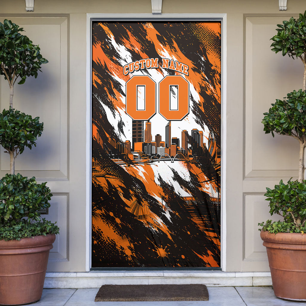 Personalised Perth Scorchers Cricket Fan Pride Door Cover Dynamic Flaming Dragon Art With Perth City Skyline