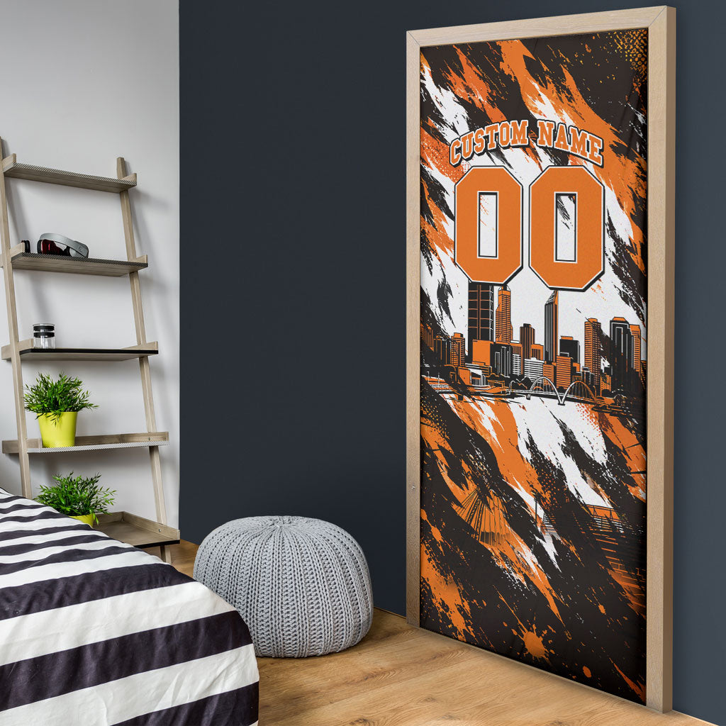 Personalised Perth Scorchers Cricket Fan Pride Door Cover Dynamic Flaming Dragon Art With Perth City Skyline