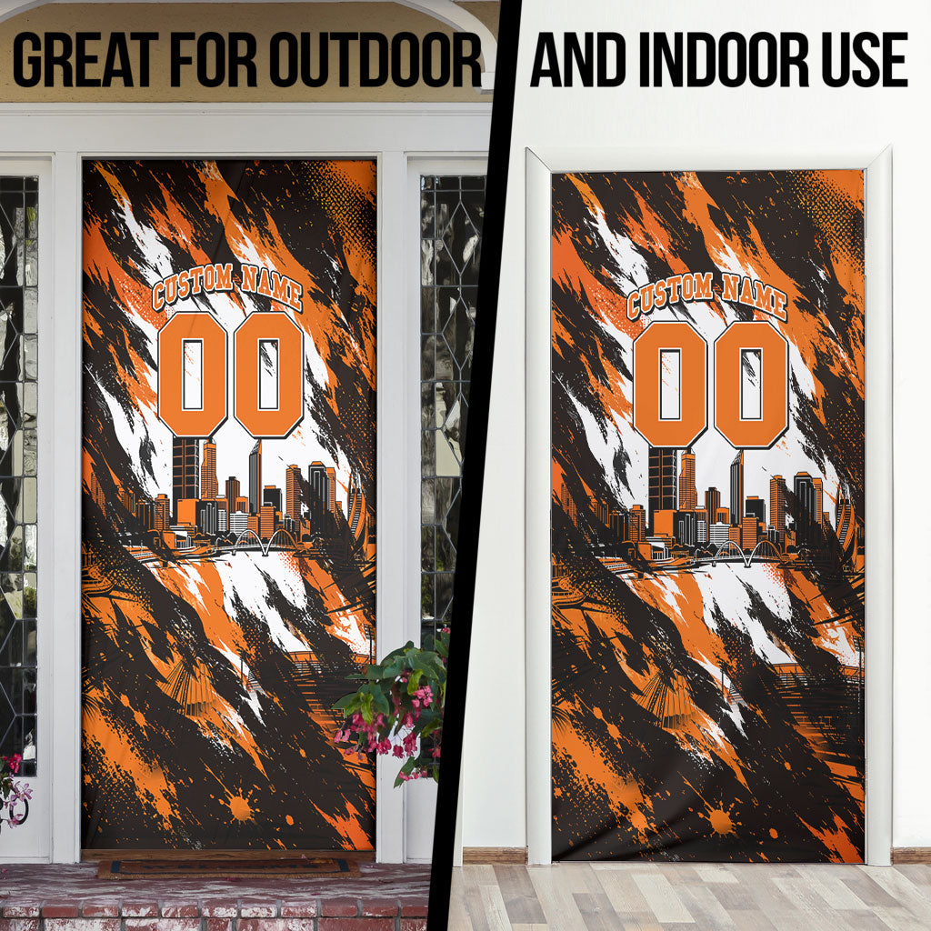 Personalised Perth Scorchers Cricket Fan Pride Door Cover Dynamic Flaming Dragon Art With Perth City Skyline