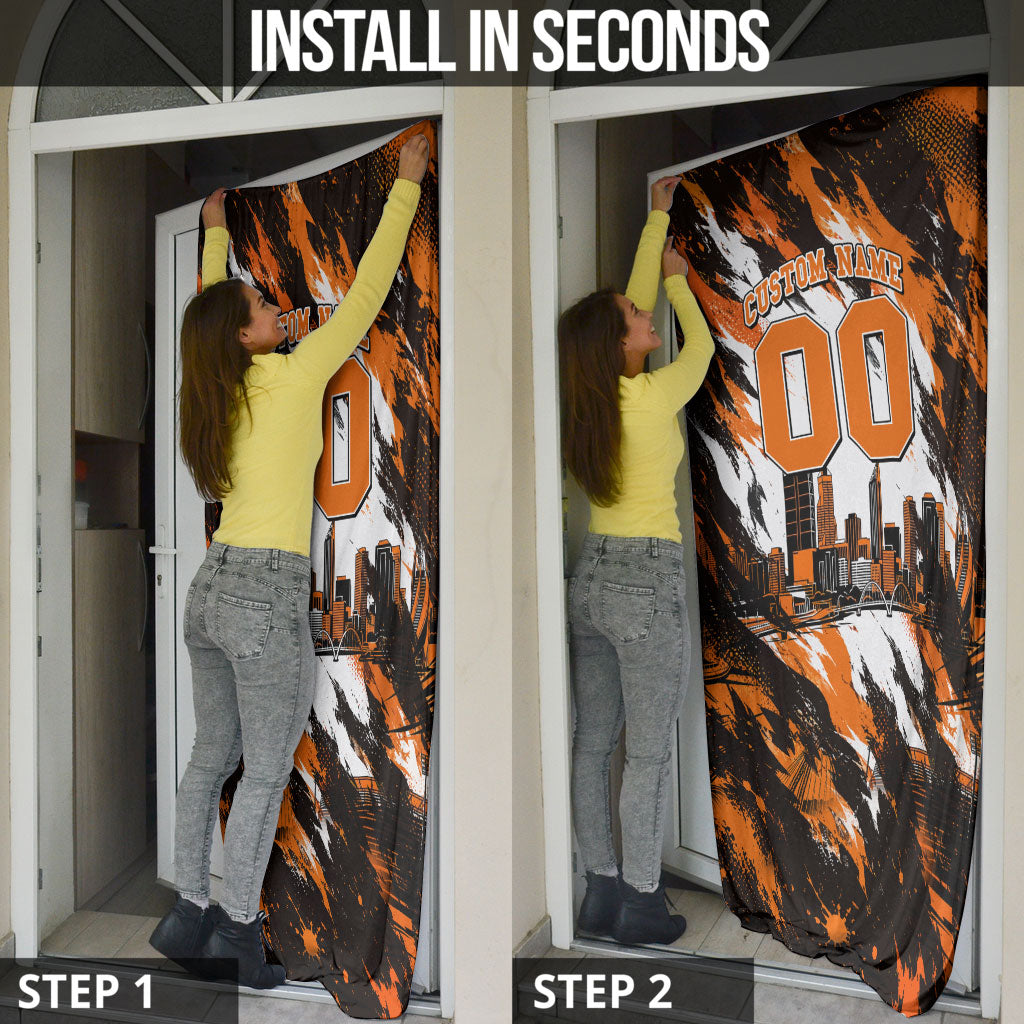 Personalised Perth Scorchers Cricket Fan Pride Door Cover Dynamic Flaming Dragon Art With Perth City Skyline