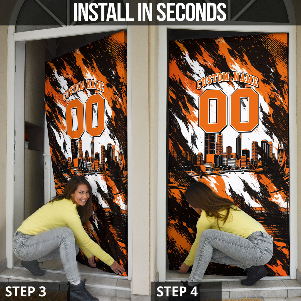 Personalised Perth Scorchers Cricket Fan Pride Door Cover Dynamic Flaming Dragon Art With Perth City Skyline