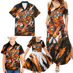 Personalised Perth Scorchers Cricket Fan Pride Family Matching Summer Maxi Dress and Hawaiian Shirt Dynamic Flaming Dragon Art With Perth City Skyline