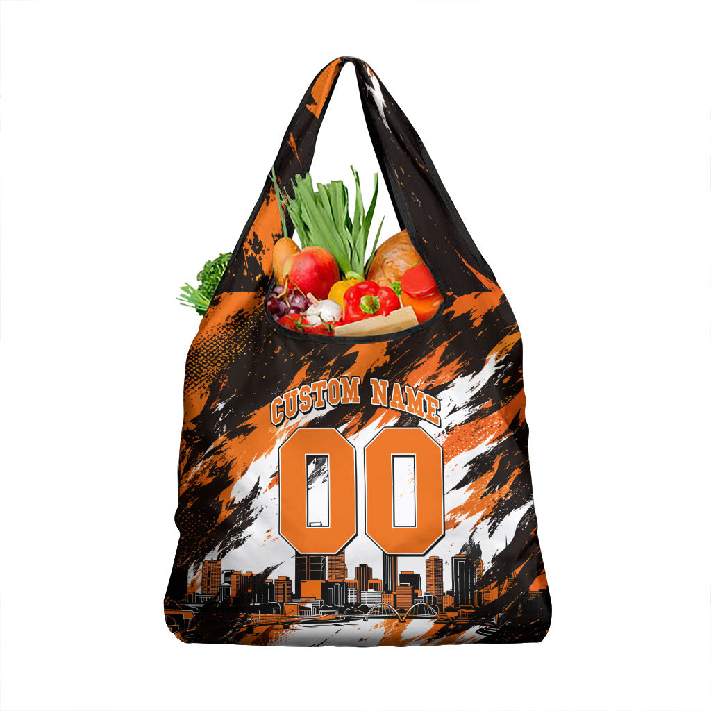 Personalised Perth Scorchers Cricket Fan Pride Grocery Bag Dynamic Flaming Dragon Art With Perth City Skyline