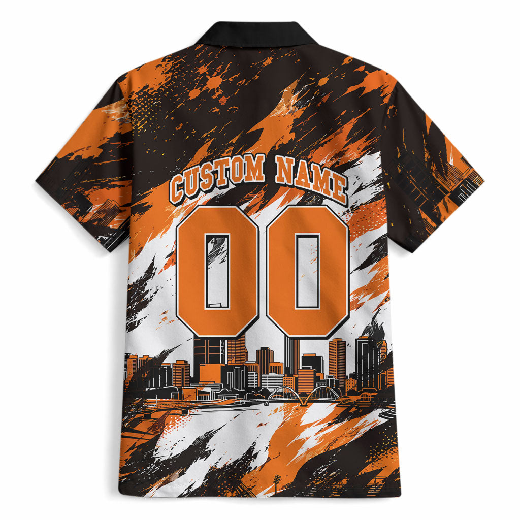 Personalised Perth Scorchers Cricket Fan Pride Hawaiian Shirt Dynamic Flaming Dragon Art With Perth City Skyline