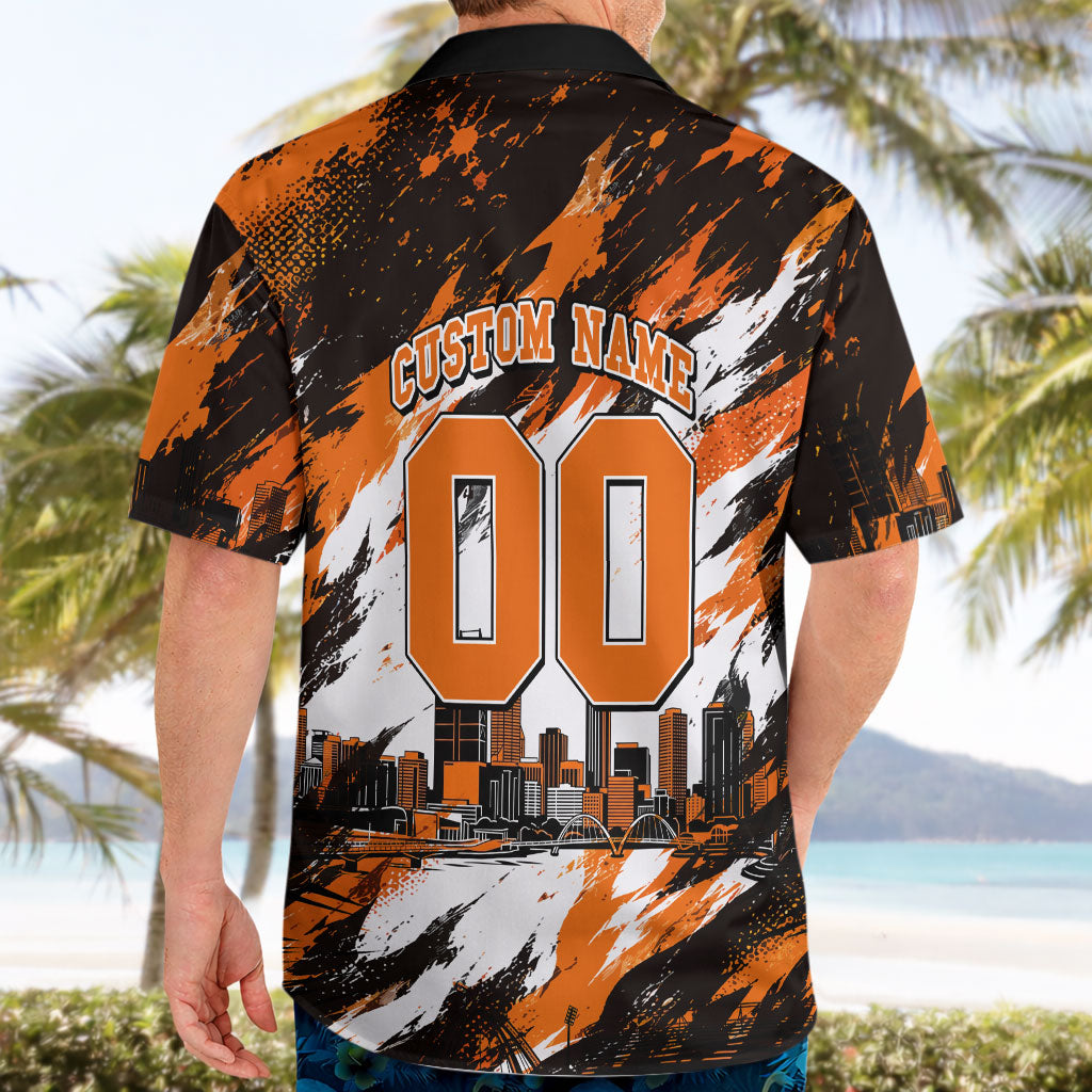 Personalised Perth Scorchers Cricket Fan Pride Hawaiian Shirt Dynamic Flaming Dragon Art With Perth City Skyline