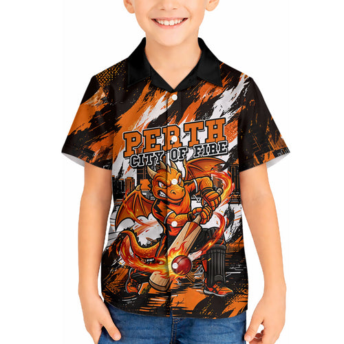 Personalised Perth Scorchers Cricket Fan Pride Hawaiian Shirt Dynamic Flaming Dragon Art With Perth City Skyline