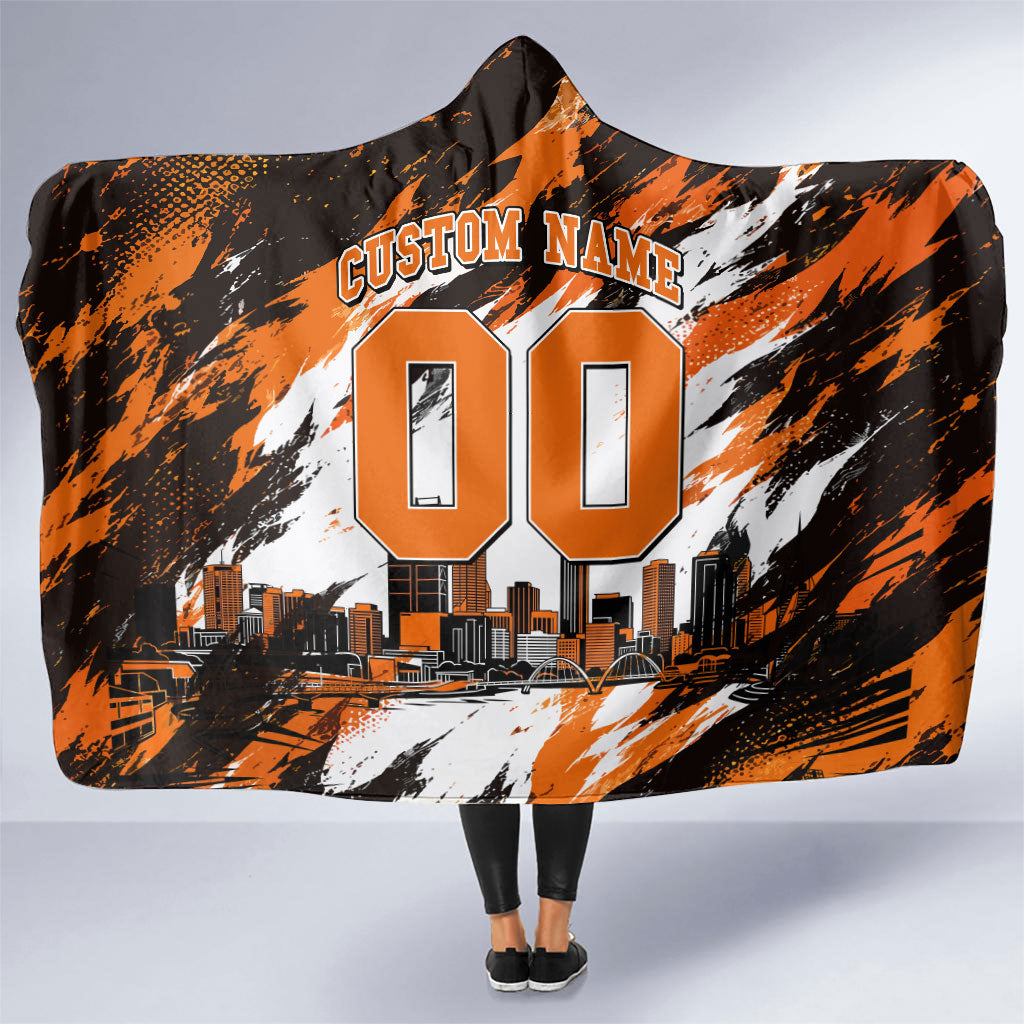 Personalised Perth Scorchers Cricket Fan Pride Hooded Blanket Dynamic Flaming Dragon Art With Perth City Skyline