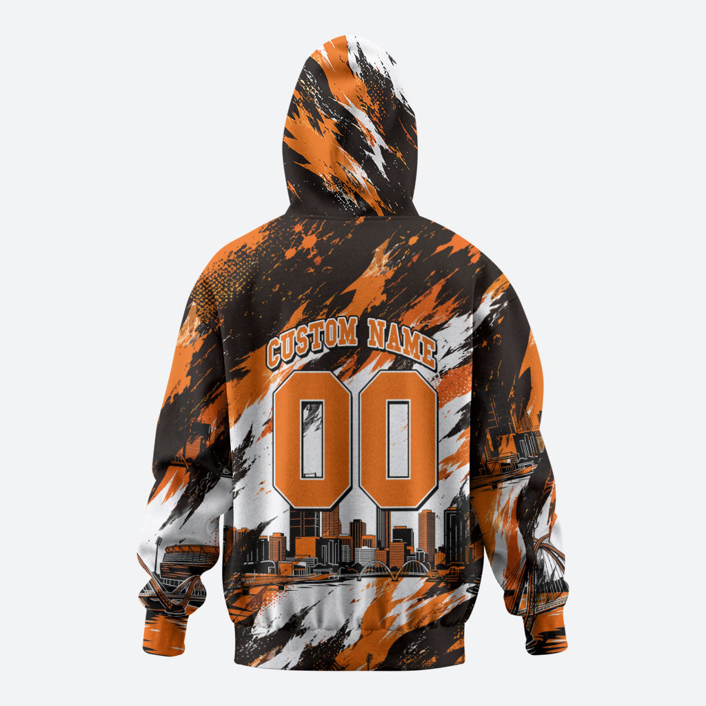 Personalised Perth Scorchers Cricket Fan Pride Hoodie Dynamic Flaming Dragon Art With Perth City Skyline