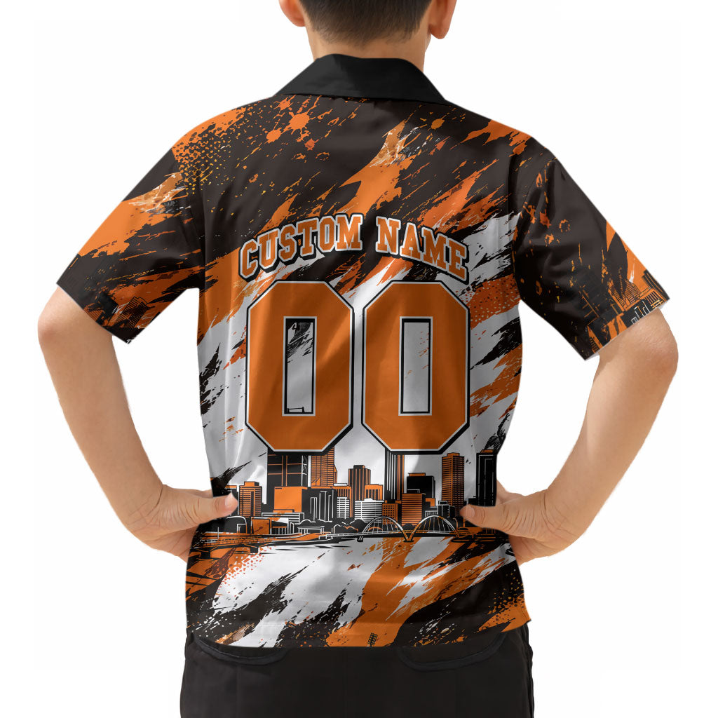 Personalised Perth Scorchers Cricket Fan Pride Kid Hawaiian Shirt Dynamic Flaming Dragon Art With Perth City Skyline