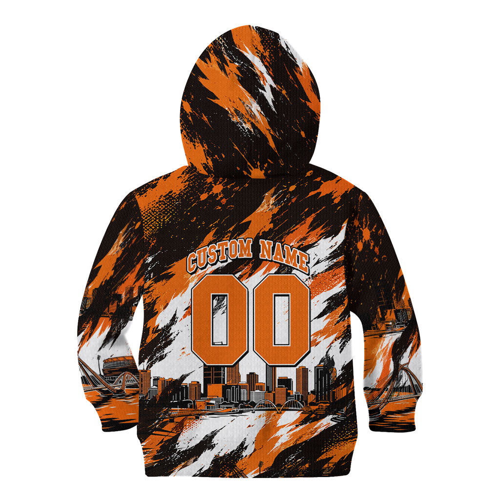 Personalised Perth Scorchers Cricket Fan Pride Kid Hoodie Dynamic Flaming Dragon Art With Perth City Skyline